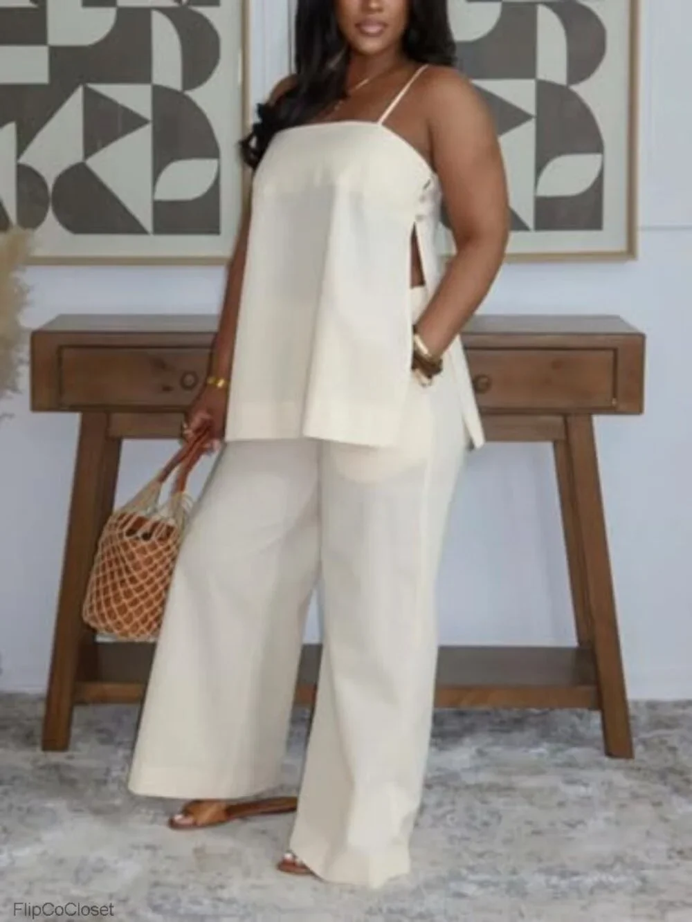 Womens Linen 2 Piece Pants Set Sleeveless Wide Leg Lounge Vacation Outfit